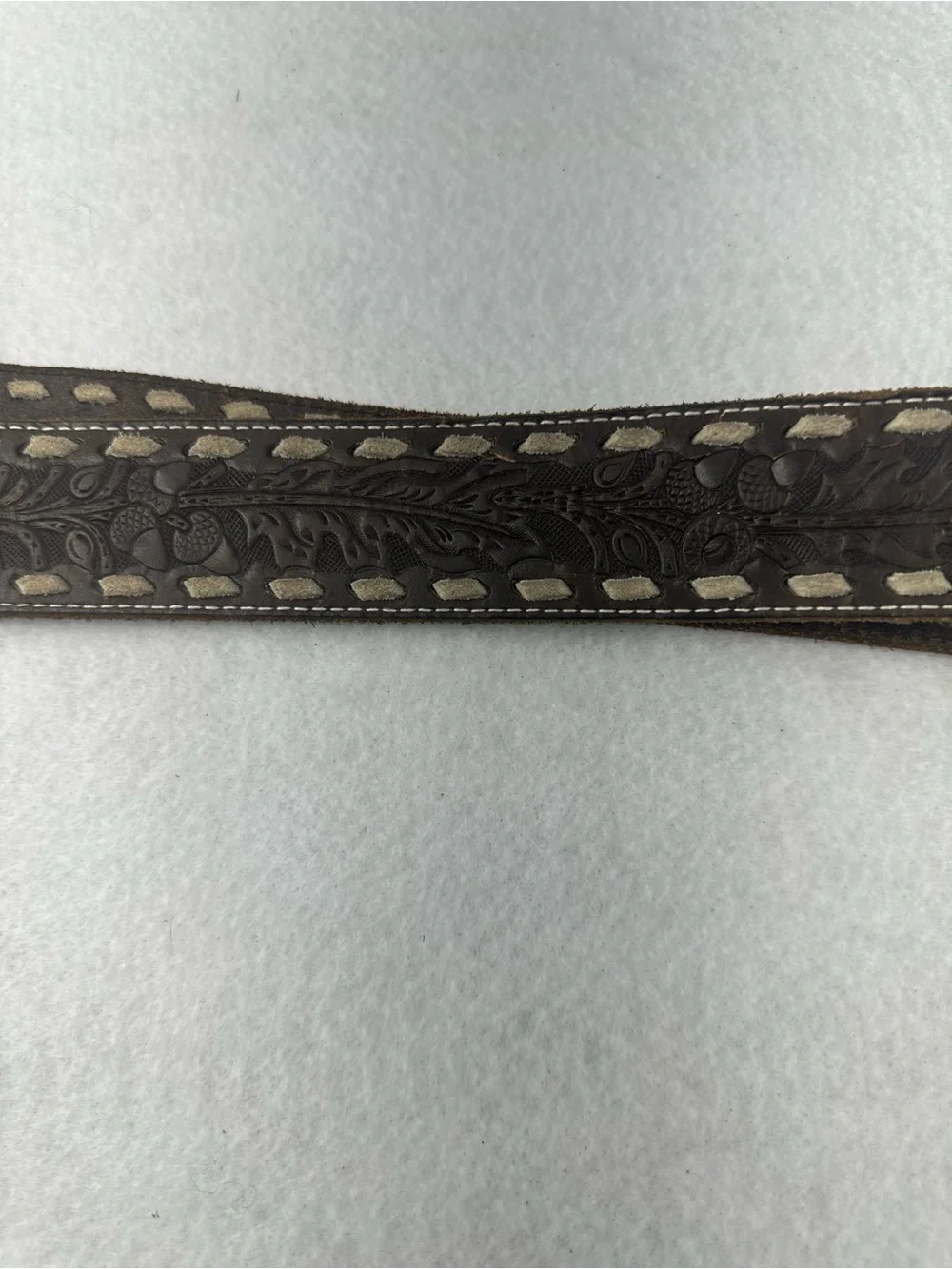 Brown Western Embossed Leather Belt with Decorative Oval Buckle